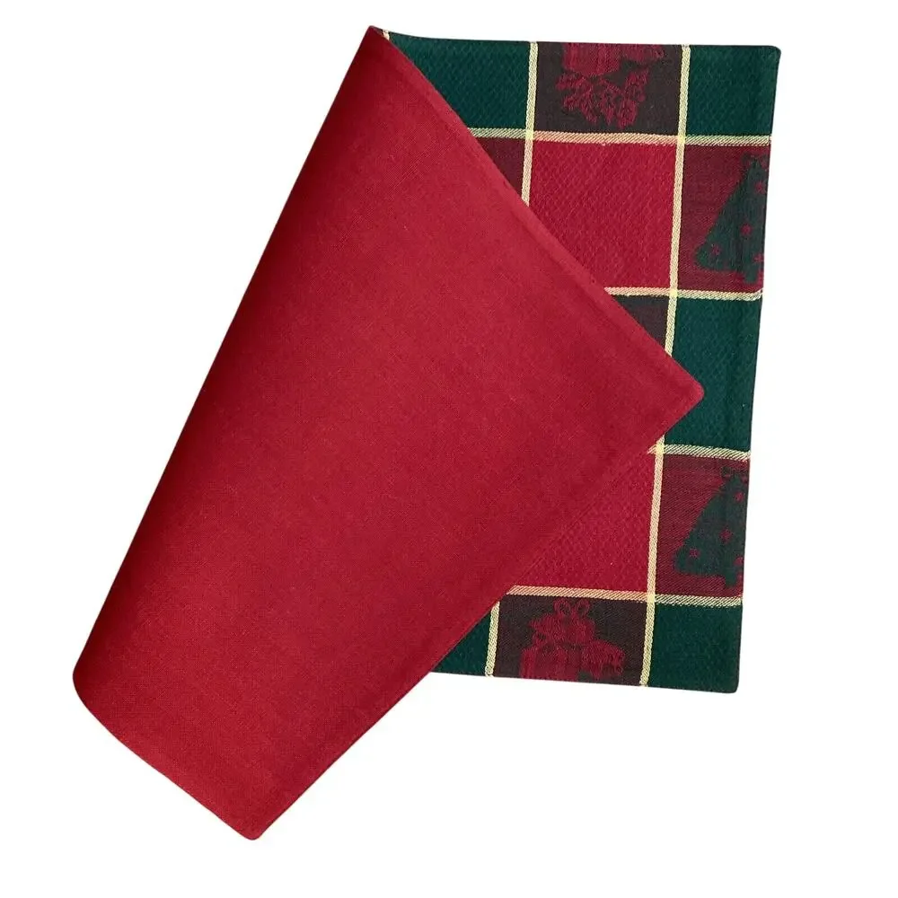 Vintage Christmas Table Linens (4) placemats & napkins red green plaid festive